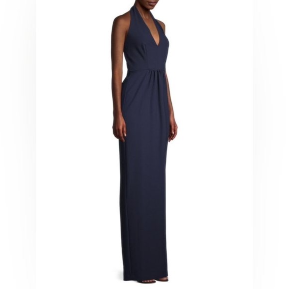 Black Halo Eve NWT Nixie Halter V-Neck Sheath Gown Navy Blue Size 4 Women's - Picture 3 of 14
